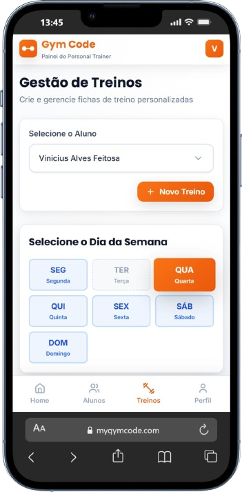 Preview da tela de gestão de treinos no iPhone